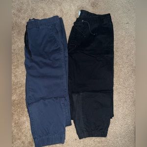 Navy blue and black jogger pants